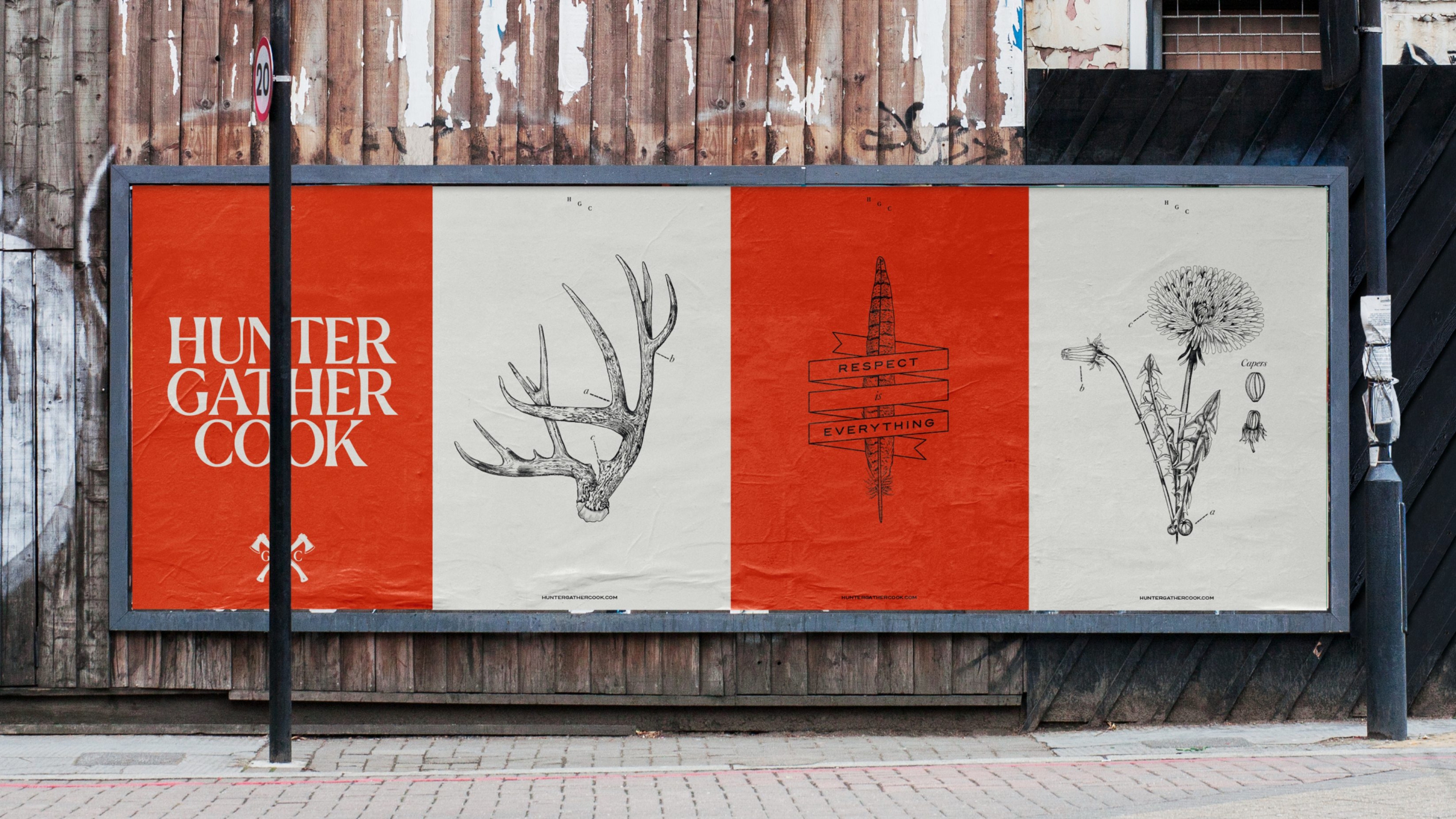 Four branded posters on a outdoor billboard