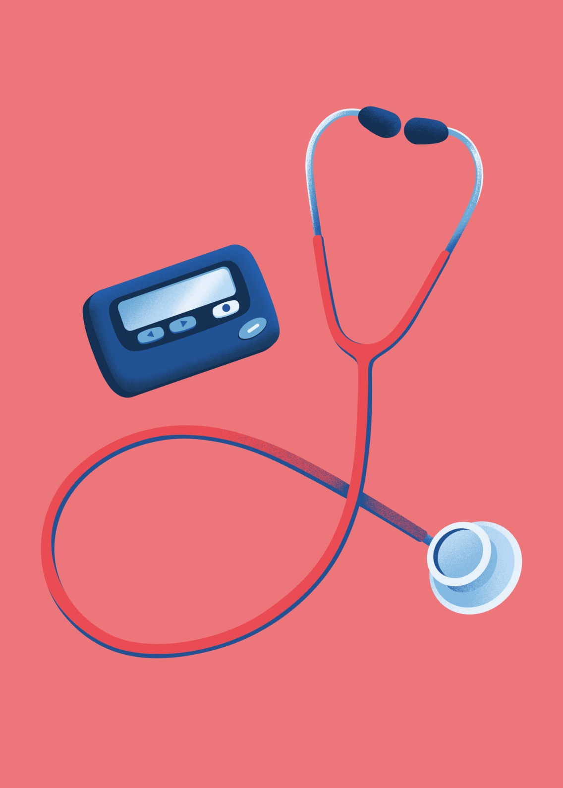 Illustration of medical equipment, including a stethoscope and pager