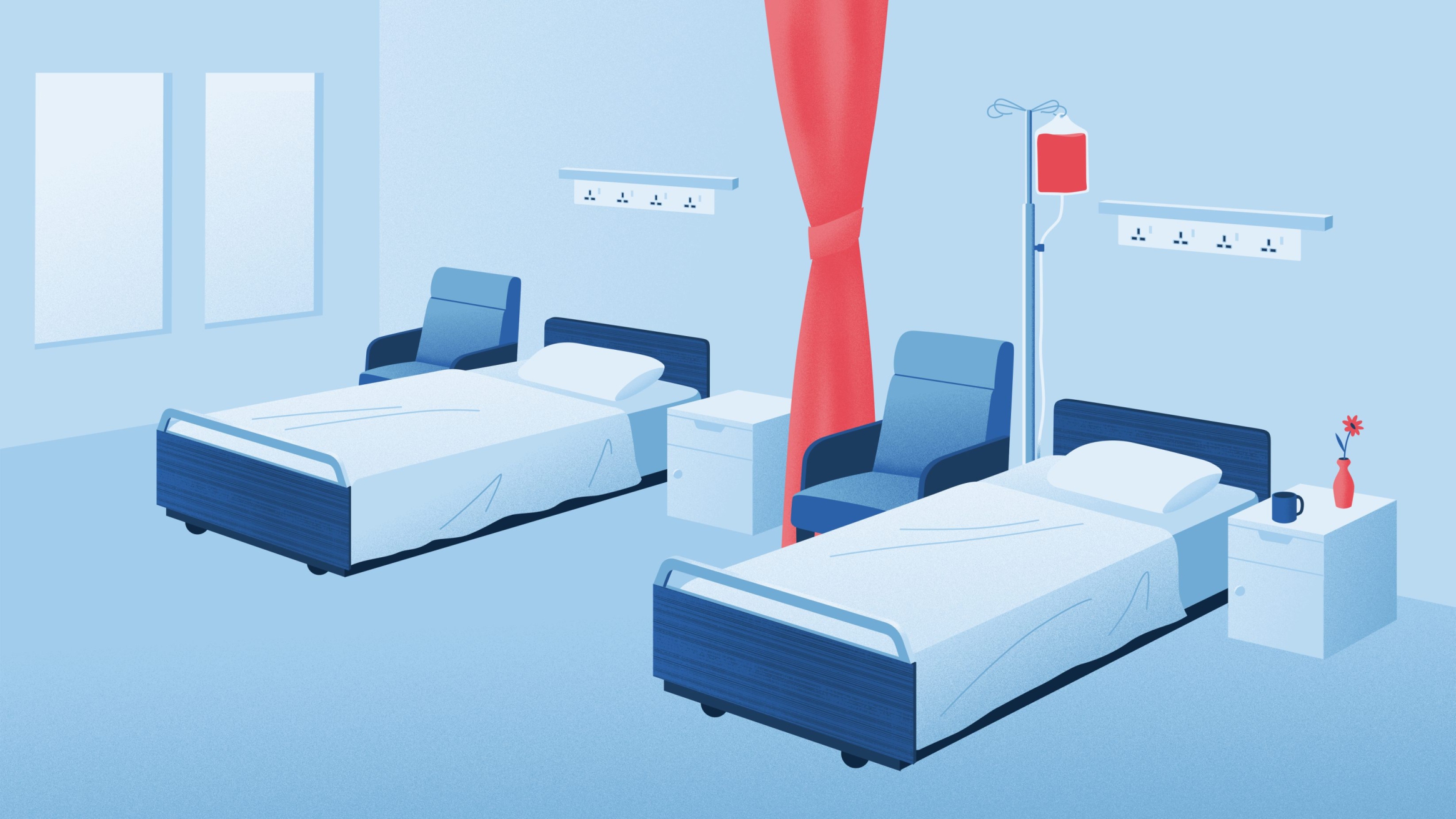 Illustration of a hospital room with two empty beds, ready to accommodate new patients