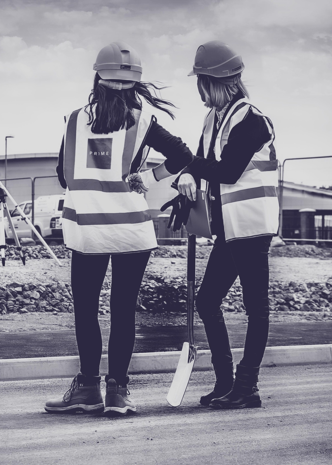 Prime on site photography of two women in PPE