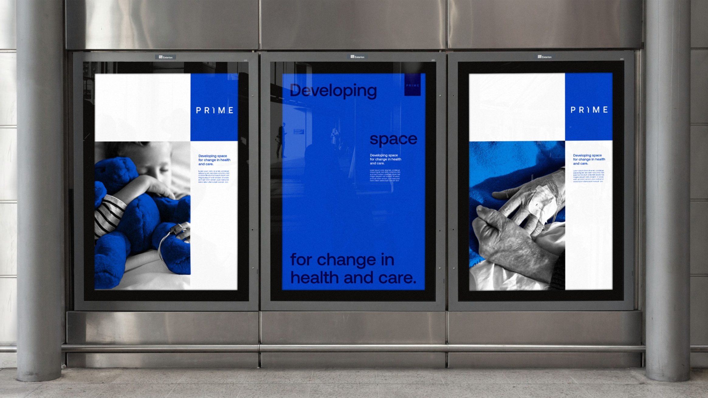 Set of 3 Prime branded posters mounted on a wall
