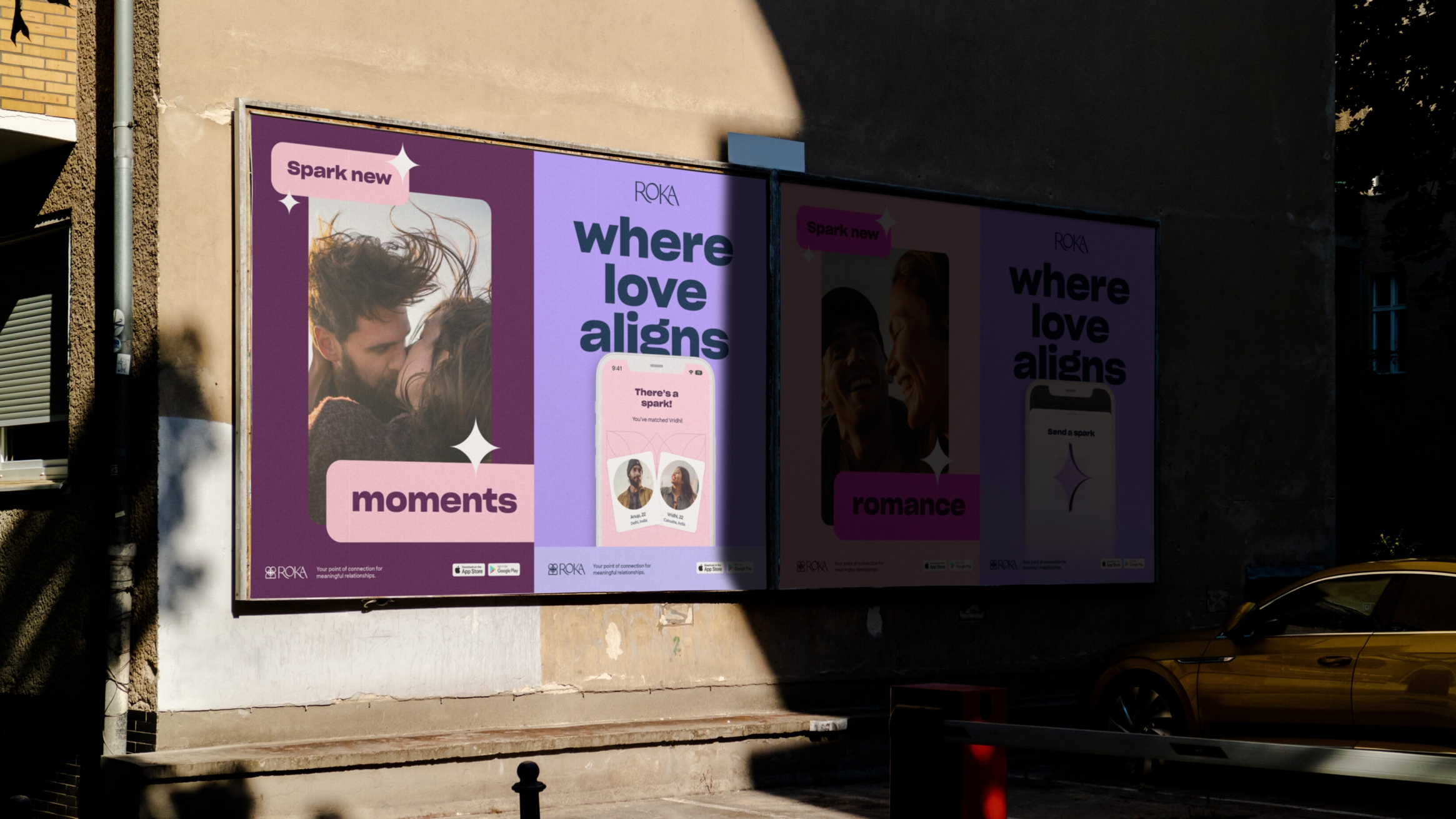 4 poster set using the brand strapline, and couple images, on an outdoor billboard
