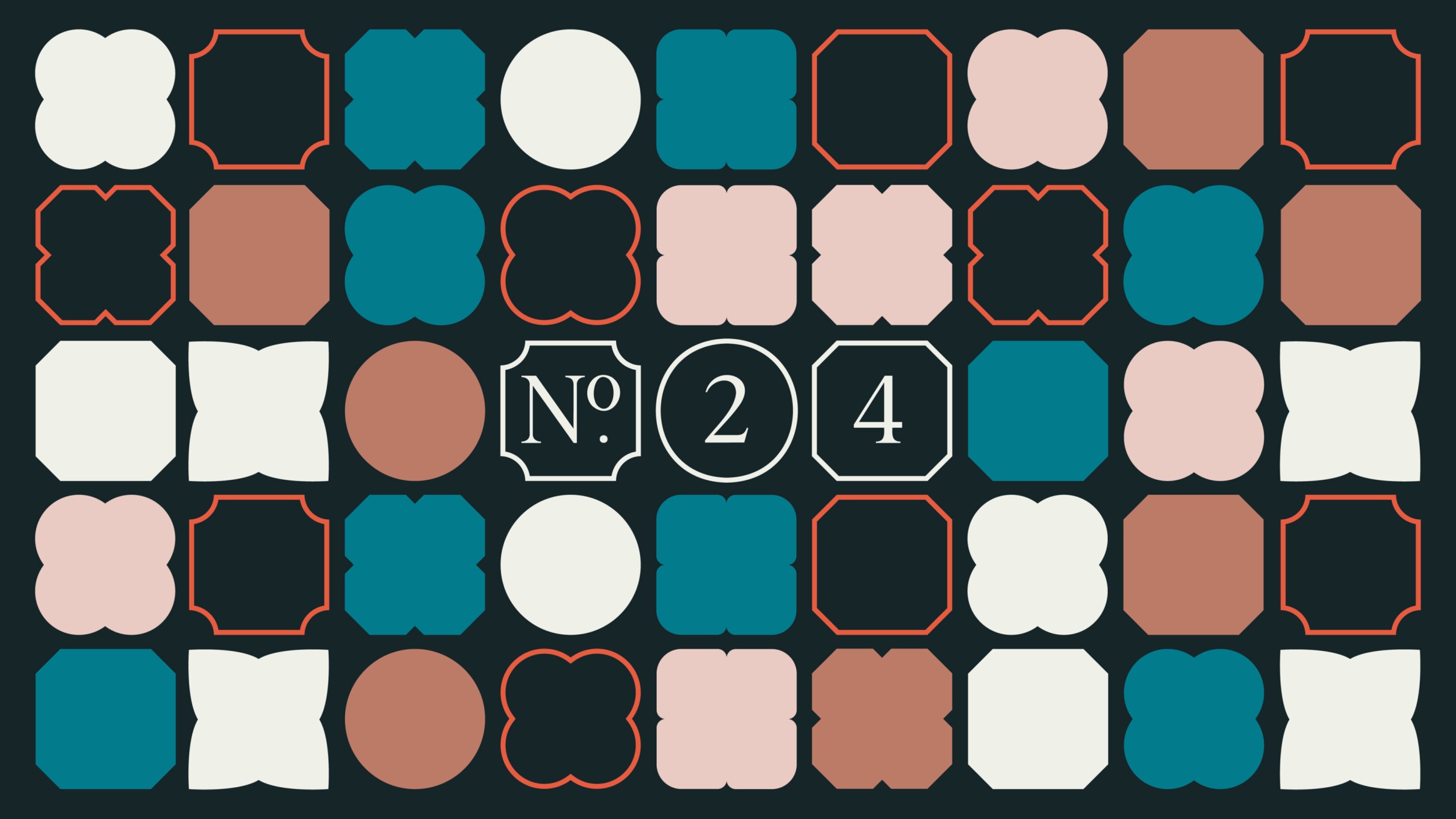 No. 24 logo, on a pattern background of various shapes in a grid pattern.