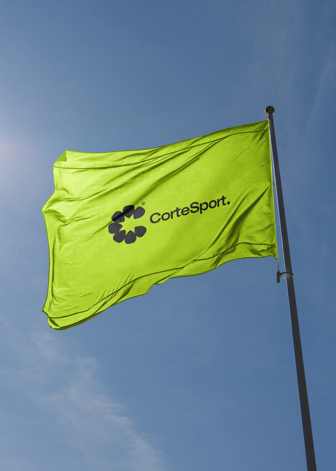 Lime green flag, with a black full CorteSport logo on.