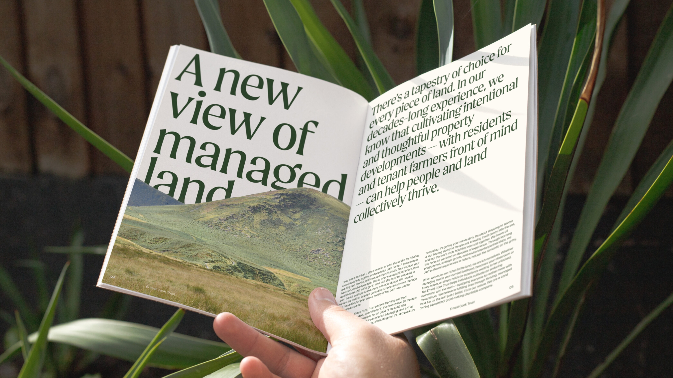 Report spread being held by a man in the garden.
